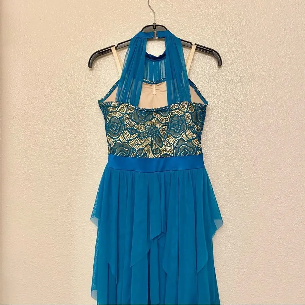Weissman Balera Dance Costume teal mesh dress Like A River Runs 11336 child LC